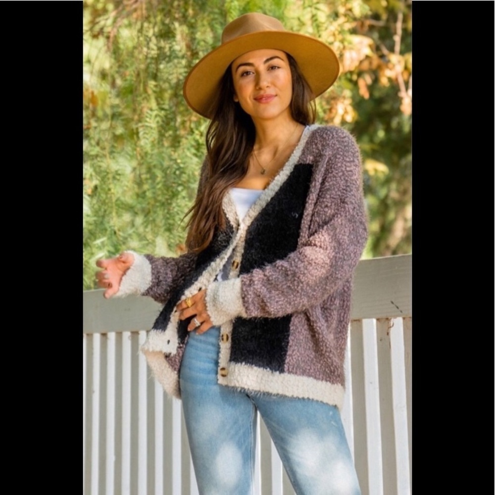 Fuzzy Love Colorblock Cardigan by Love Stitch